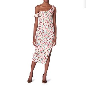 Carolina Herrera OFF-THE-SHOULDER RUCHED BODICE CHERRY DRESS size 6